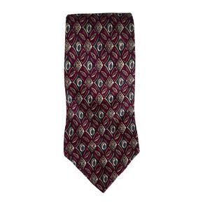 Chaps Ralph Lauren Mens Burgundy Gold‎ Geometric Silk Blend Necktie